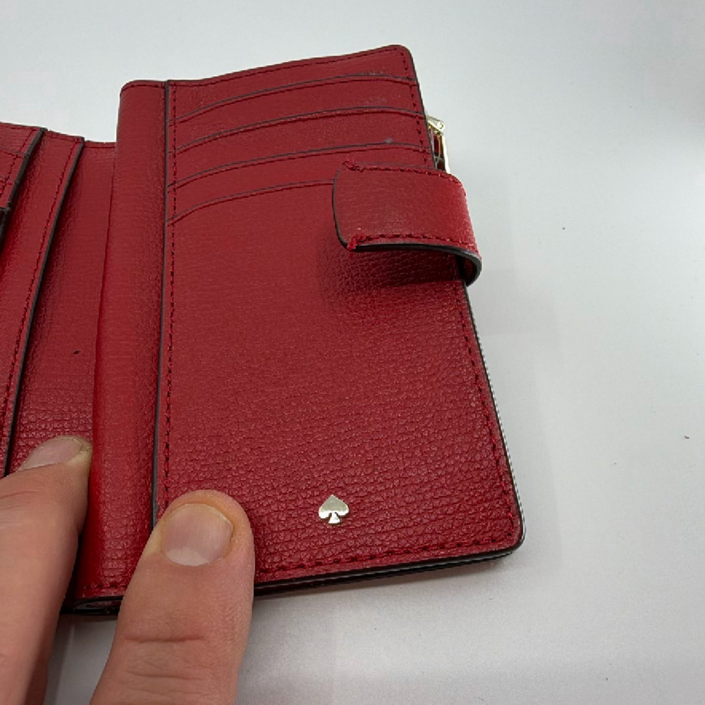 Kate Spade Bifold Wallet Red Pebbled Leather Wallet - Picture 5 of 8